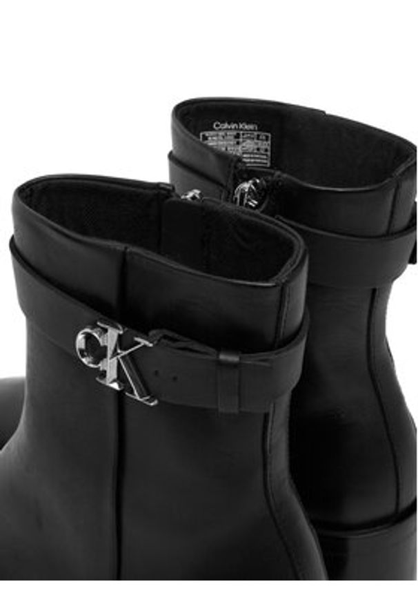 Calvin Klein Botki Block Heel Boot W/ Metal Logo HW0HW02591 Czarny. Kolor: czarny. Materiał: skóra