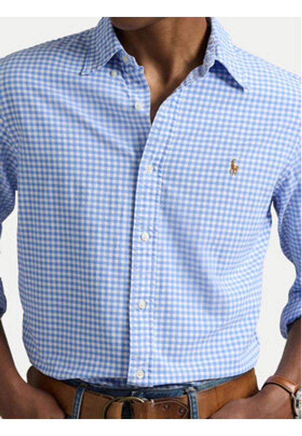 Polo Ralph Lauren Koszula 710853129002 Błękitny Custom Fit. Typ kołnierza: polo. Kolor: niebieski. Materiał: bawełna