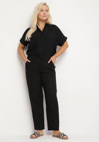Born2be - Czarne Spodnie z Lnem i Elastyczną Gumką w Pasie Nativena. Kolor: czarny. Materiał: len. Sezon: lato. Styl: klasyczny #2