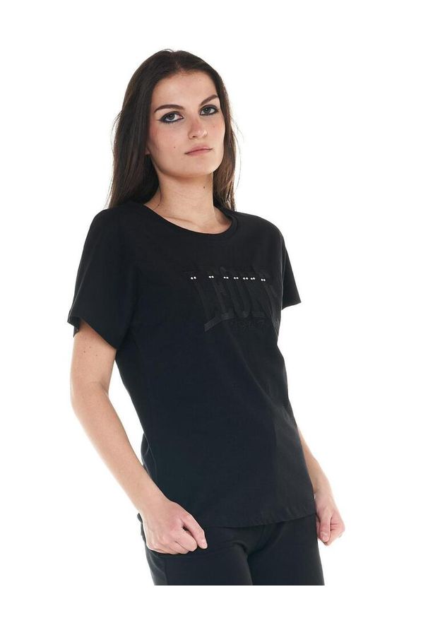 LEONE 1947 APPAREL - Damski t-shirt Cristal Shine z dużym logo. Kolor: czarny. Materiał: tkanina. Sport: fitness