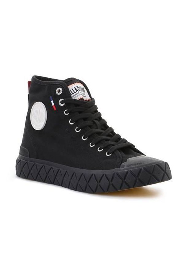 Buty do chodzenia unisex Palladium Palla Ace Cvs Mid. Wysokość cholewki: za kostkę. Zapięcie: sznurówki. Kolor: czarny. Materiał: guma, materiał, tkanina, syntetyk. Szerokość cholewki: normalna. Sport: turystyka piesza