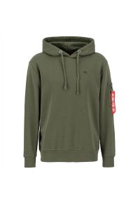 Bluza Alpha Industries Xfit Hoody 158321257 - zielona. Typ kołnierza: kaptur. Kolor: zielony. Materiał: poliester, bawełna. Wzór: nadruk, aplikacja. Styl: sportowy, klasyczny