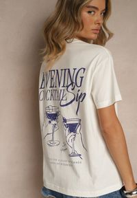 Renee - Jasnobeżowy T-shirt z Bawełny z Nadrukiem Adferia. Okazja: na co dzień. Kolor: beżowy. Materiał: bawełna. Wzór: nadruk. Styl: klasyczny, elegancki, casual #5