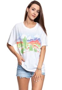 Wrangler - WRANGLER T SHIRT DAMSKI OVERSIZE TEE WHITE W7009EA12. Wzór: kolorowy, nadruk #7