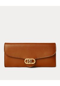 Lauren Ralph Lauren - LAUREN BY RALPH LAUREN - Skórzany portfel ze złotym logo. Kolor: brązowy. Materiał: skóra