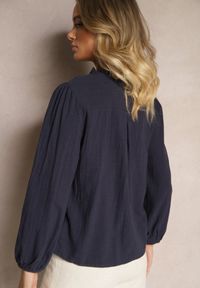 Renee - Granatowa Koszula z Wiskozą Bawełną i Haftem Nalorielle. Okazja: na co dzień. Kolor: niebieski. Materiał: bawełna, wiskoza. Wzór: haft. Styl: elegancki, casual #5