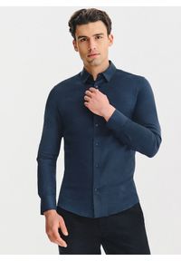 Pako Lorente - PAKO LORENTE - Granatowa koszula męska melanż. Kolor: niebieski. Materiał: bawełna, poliester. Długość rękawa: długi rękaw. Długość: długie. Wzór: melanż. Sezon: jesień #3