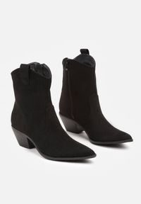 Renee - Czarne Botki na Stożku w Stylu Kowbojek Saivana. Okazja: na co dzień. Kolor: czarny. Materiał: bawełna, jeans. Sezon: jesień, wiosna. Obcas: na stożku. Styl: casual, elegancki. Wysokość obcasa: średni