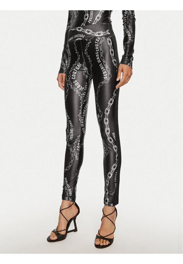 Versace Jeans Couture Legginsy 77HAC114 JS417 Czarny Slim Fit. Kolor: czarny. Materiał: syntetyk