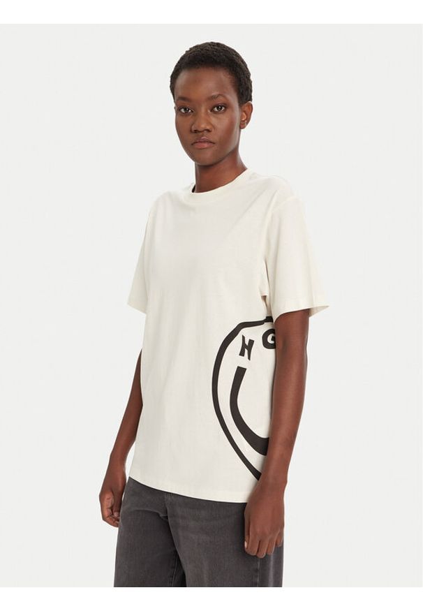 Hugo - HUGO T-Shirt Vintage 50545053 Écru Loose Fit. Kolor: kremowy. Materiał: bawełna. Styl: vintage