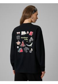 4f - 4F Longsleeve regular z nadrukiem damski - czarny M. Okazja: na co dzień. Kolor: czarny. Materiał: materiał, bawełna, skóra, dzianina. Długość rękawa: długi rękaw. Długość: krótkie. Wzór: nadruk. Styl: klasyczny, casual #2