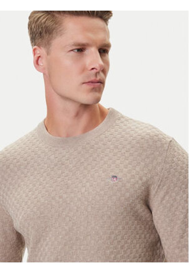 GANT - Gant Sweter 8030261 Beżowy Regular Fit. Kolor: beżowy. Materiał: bawełna