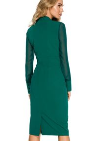 Stylove - Elegancka sukienka ołówkowa midi dekolt V szyfonowe rękawy zielona. Kolor: zielony. Materiał: szyfon. Typ sukienki: ołówkowe. Styl: elegancki. Długość: midi #2