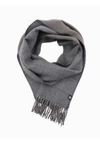 Ombre Clothing - Dwustronny męski szalik w kratkę z frędzlami – czarno-biały V1. Okazja: na co dzień. Kolor: czarny. Materiał: tkanina, materiał, poliester, nylon, wiskoza. Wzór: kratka. Styl: elegancki, casual