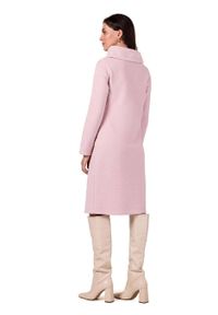 BeWear - Dzianinowa sukienka z wysokim kołnierzem bawełniana różowa. Kolor: szary, różowy. Materiał: bawełna, dzianina. Sezon: zima, jesień. Typ sukienki: sportowe, proste. Styl: sportowy #4