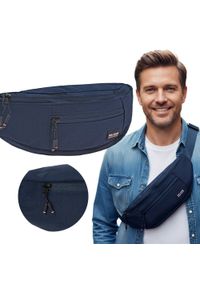 Męska Saszetka (Nerka) na Biodro - Pako Jeans - Granatowa. Kolor: niebieski. Materiał: poliester #7