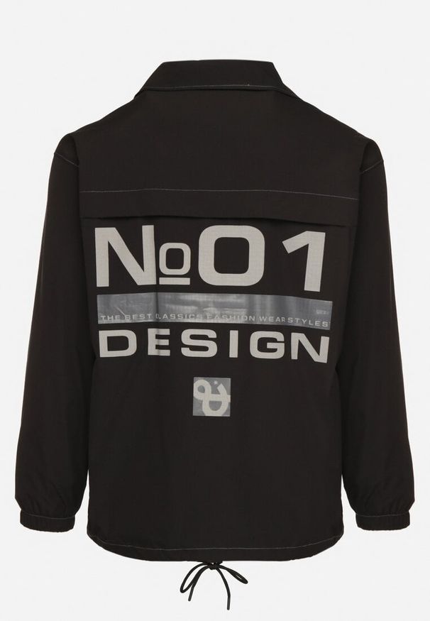 Born2be - Czarna Kurtka ze Ściągaczem i Ozdobnymi Napisami Efaliris. Kolor: czarny. Wzór: napisy. Styl: sportowy