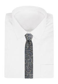 Klasyczny Krawat Męski - Chattier - Duże Paisley, Złoto i Granat. Kolor: żółty, wielokolorowy, niebieski, złoty. Materiał: tkanina. Wzór: paisley. Styl: klasyczny