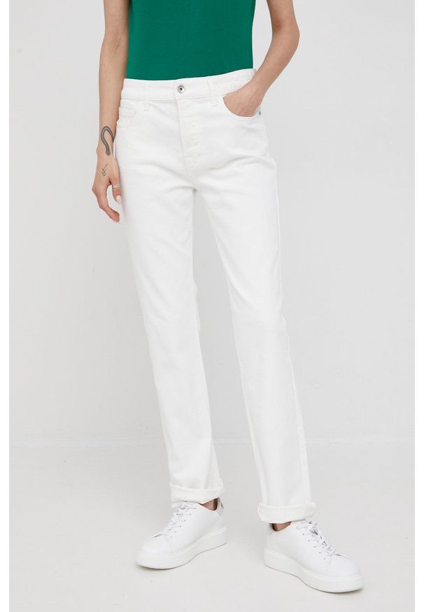 Emporio Armani jeansy damskie high waist. Stan: podwyższony. Kolor: biały