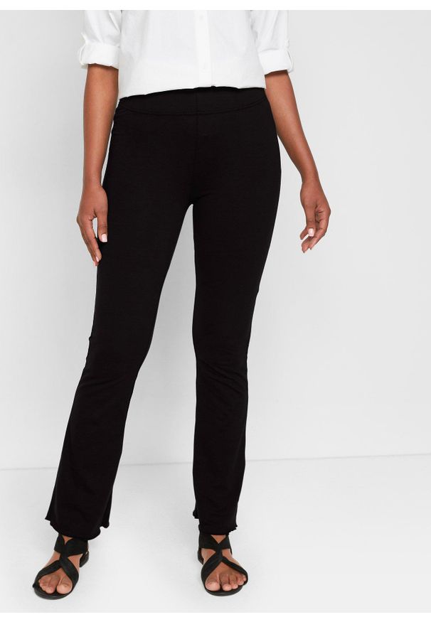 bonprix - Legginsy z poszerzanymi nogawkami (2 pary). Kolor: czarny. Materiał: bawełna