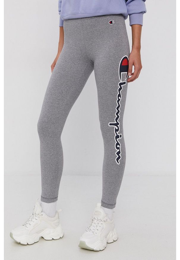 Champion Legginsy damskie kolor szary melanżowe. Kolor: szary. Materiał: dzianina, bawełna. Wzór: melanż