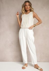 Renee - Białe Spodnie z Bawełny High Waist Sonirea. Okazja: na co dzień. Stan: podwyższony. Kolor: biały. Materiał: bawełna. Styl: casual #3