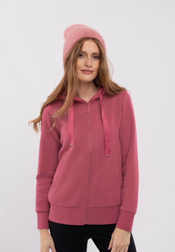 Volcano - Bluza z kapturem B-LAILA. Typ kołnierza: kaptur. Kolekcja: plus size. Kolor: różowy. Materiał: dzianina, dresówka, bawełna, materiał, poliester. Wzór: napisy, aplikacja, jednolity. Styl: sportowy