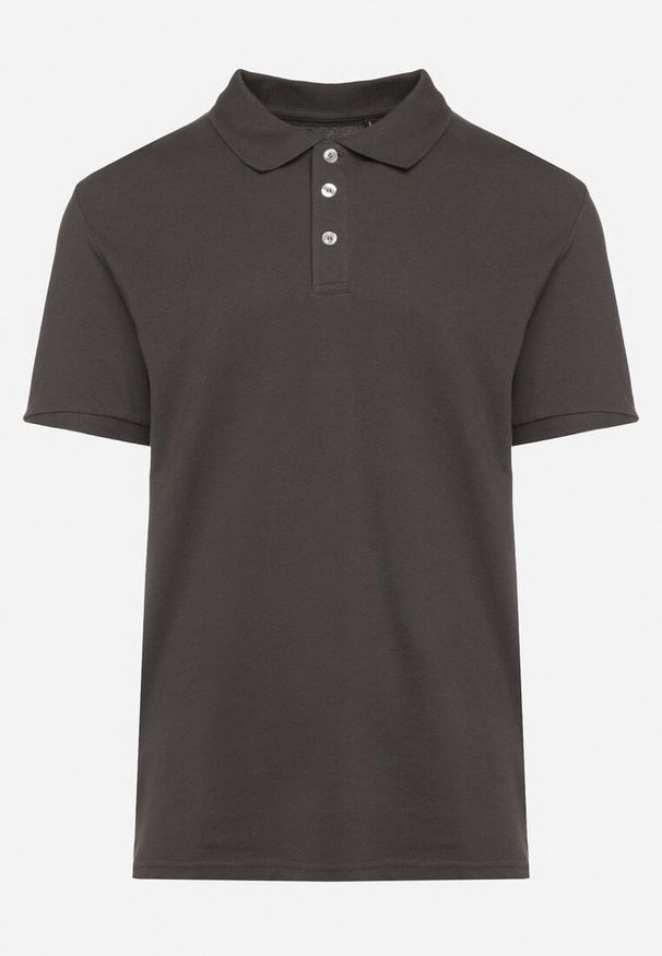 Born2be - Ciemnoszara Bawełniana Koszulka Polo z Guzikami Uxariassa. Typ kołnierza: polo. Kolor: szary. Materiał: bawełna