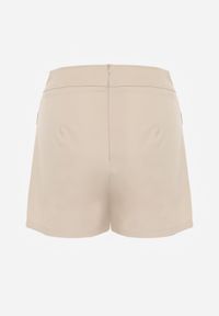 Renee - Beżowe Asymetryczne Spódnico-Szorty z Bawełną i Imitacją Kieszeni Tinabel. Kolor: beżowy. Materiał: bawełna. Wzór: aplikacja. Styl: elegancki #6