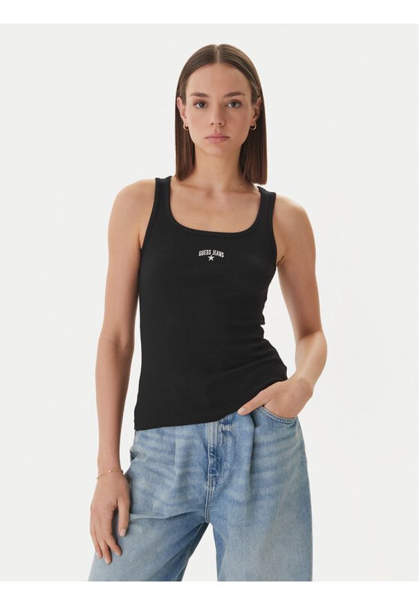 Guess Jeans Top W6GPZ2 KA0H1 Czarny Slim Fit. Kolor: czarny. Materiał: bawełna