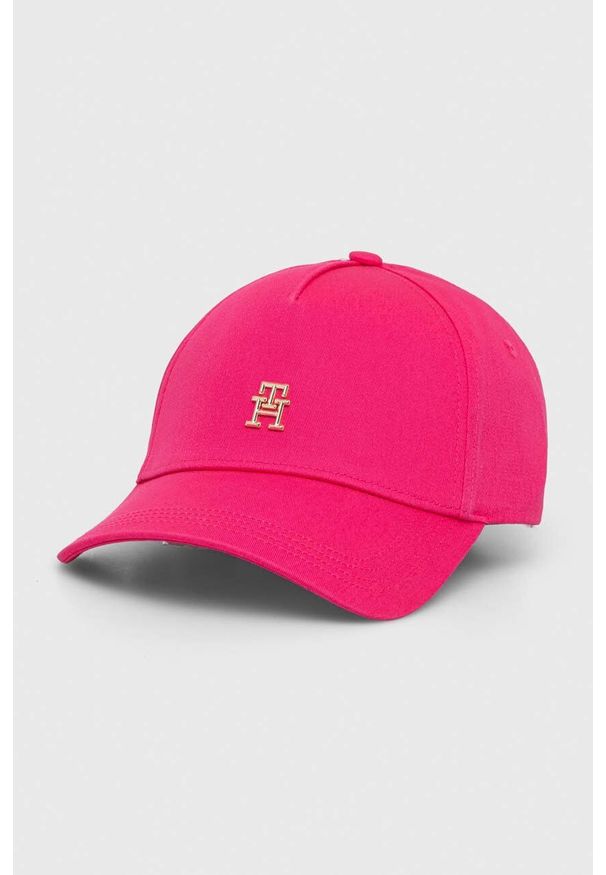 TOMMY HILFIGER - Tommy Hilfiger czapka z daszkiem bawełniana kolor różowy gładka. Kolor: różowy. Materiał: bawełna. Wzór: gładki