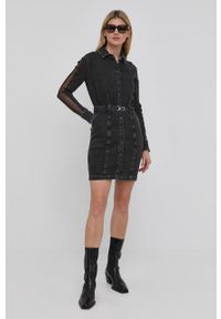 Patrizia Pepe sukienka jeansowa kolor szary mini dopasowana. Kolor: szary. Materiał: jeans. Długość rękawa: długi rękaw. Typ sukienki: dopasowane. Długość: mini #1