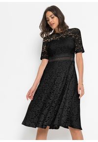 bonprix - Sukienka koronkowa z szydełkową wstawką. Kolor: czarny. Materiał: koronka. Wzór: koronka #2