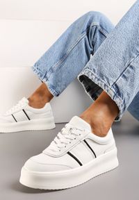 Renee - Białe Sneakersy ze Skóry Naturalnej na Platformie Roswena. Kolor: biały. Materiał: skóra. Obcas: na platformie #6