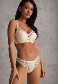 Renee - Beżowy Biustonosz Full Cup Zdobiony Koronką Raviera. Kolor: beżowy. Materiał: koronka. Wzór: aplikacja, koronka #2