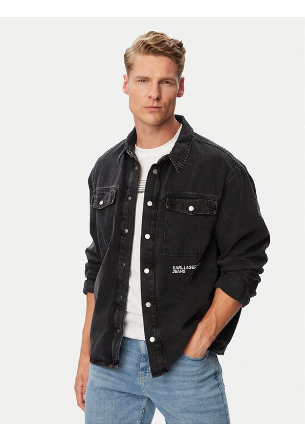 Karl Lagerfeld Jeans Kurtka jeansowa B3M16005 Czarny Regular Fit. Kolor: czarny. Materiał: bawełna