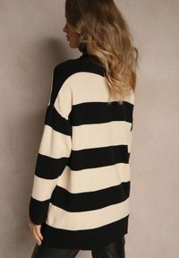 Renee - Czarno-Beżowy Golf Ozdobiony Paskami Raluna. Okazja: na co dzień. Typ kołnierza: golf. Kolor: czarny. Materiał: jeans. Wzór: aplikacja. Styl: casual #4