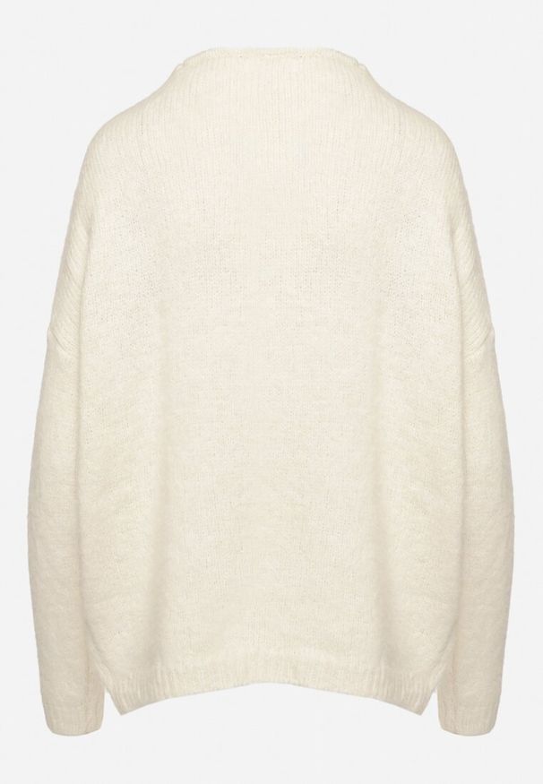 Born2be - Jasnobeżowy Sweter z Wełną Ozdobnymi Kwiatami 3D i Cekinami Yasimi. Okazja: na co dzień. Typ kołnierza: dekolt w kształcie V. Kolor: beżowy. Materiał: wełna. Wzór: kwiaty. Styl: elegancki, casual, klasyczny