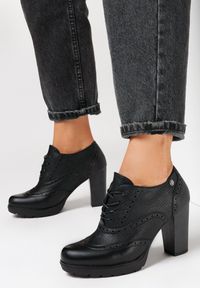 Born2be - Czarne Botki Thaelenope. Wysokość cholewki: przed kostkę. Kolor: czarny. Materiał: skóra. Szerokość cholewki: normalna. Wzór: aplikacja. Obcas: na platformie. Styl: vintage, retro #1