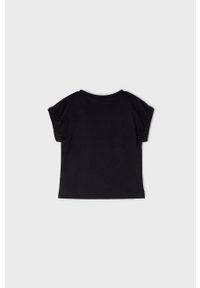 Mayoral T-shirt bawełniany dziecięcy kolor czarny. Okazja: na co dzień. Kolor: czarny. Materiał: bawełna. Wzór: nadruk. Styl: casual