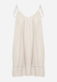 Born2be - Beżowa Rozkloszowana Muślinowa Sukienka z Bawełny na Wiązanych Ramiączkach Wirvia. Okazja: na spacer. Typ kołnierza: dekolt w kształcie V. Kolor: beżowy. Wzór: aplikacja. Typ sukienki: rozkloszowane. Materiał: bawełna. Długość rękawa: na ramiączkach. Sezon: lato. Styl: elegancki #7