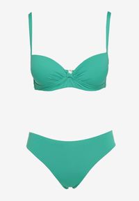 Born2be - Zielony Komplet Dwuczęściowy Bikini Biustonosz z Metalowym Zapięciem Majtki Typu Figi Vertella. Kolor: zielony