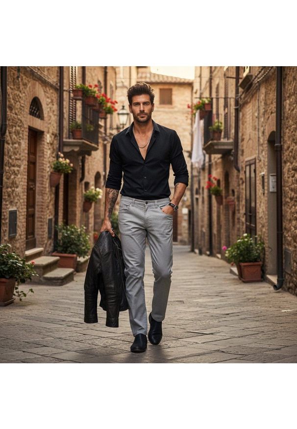 Lekkie, Bawełniane Spodnie - Wiosna, Lato - Pako Jeans - Szare. Kolor: szary. Materiał: elastan, bawełna. Sezon: wiosna, lato