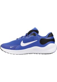 Buty do biegania dla dzieci Nike Revolution 7. Zapięcie: sznurówki. Kolor: wielokolorowy, czarny, niebieski, zielony. Materiał: materiał, syntetyk, tkanina. Szerokość cholewki: normalna. Model: Nike Revolution