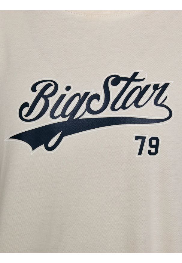 Big-Star - Koszulka dziewczęca oversize z nadrukiem kremowa Emillia 103. Okazja: na uczelnię. Kolor: biały. Materiał: jeans, dzianina. Wzór: nadruk