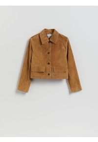 Reserved - Skórzana marynarka - bursztynowy. Kolor: pomarańczowy. Materiał: skóra. Długość: krótkie #1