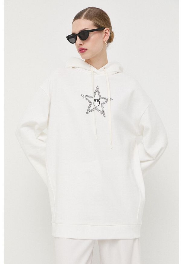 Pinko sukienka bawełniana kolor beżowy mini oversize. Typ kołnierza: kaptur. Kolor: beżowy. Materiał: bawełna. Długość rękawa: długi rękaw. Typ sukienki: oversize. Długość: mini