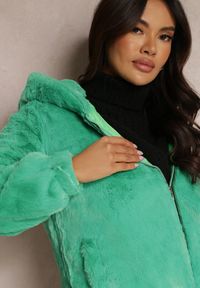Renee - Zielona Kurtka Futerko Teddy Oversize Fofana. Kolor: zielony. Materiał: futro. Sezon: zima, jesień