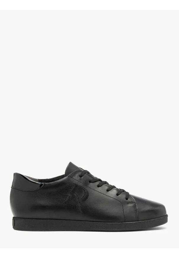 Ryłko - Czarne sneakersy ze skóry licowej. Nosek buta: okrągły. Kolor: czarny. Materiał: skóra. Styl: street, sportowy
