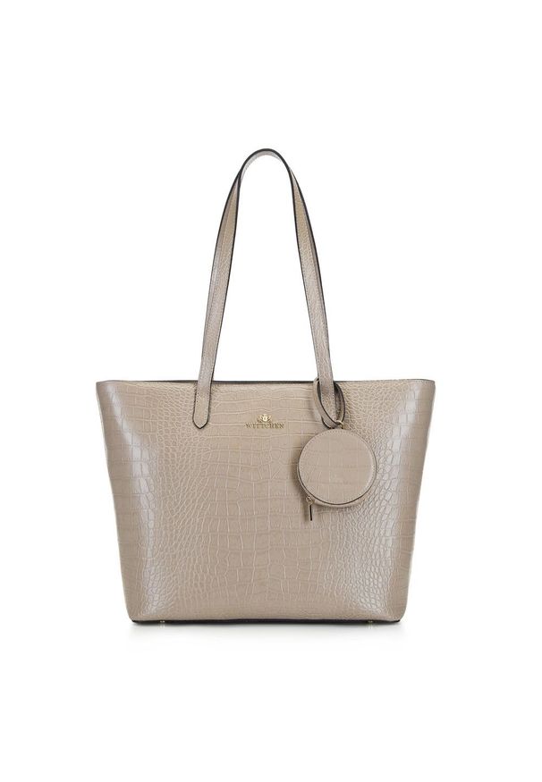Wittchen - Torebka shopperka skórzana trapezowa. Kolor: beżowy. Dodatki: z breloczkiem. Materiał: skórzane. Styl: elegancki, casual. Rodzaj torebki: na ramię